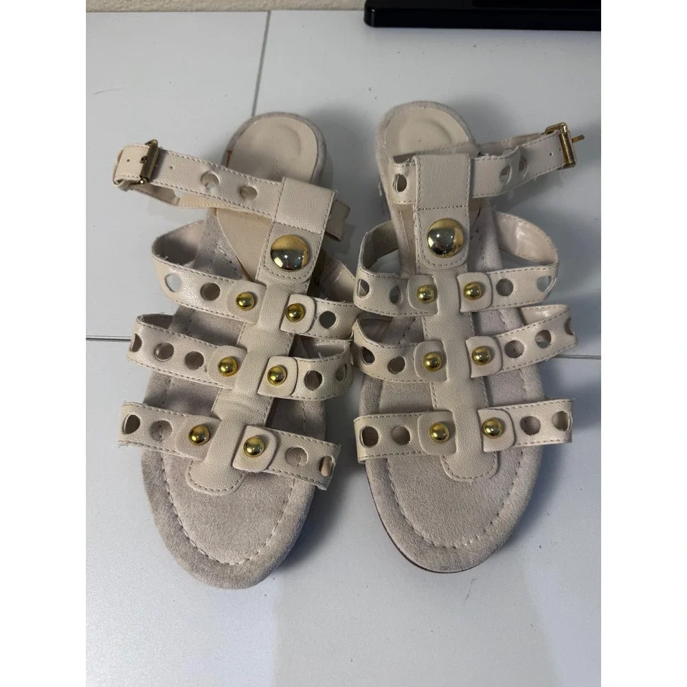 Cloudwalkers Maxi Wedge Gladiator‎ Sandals Women 11W Cream Studded Strappy Boho